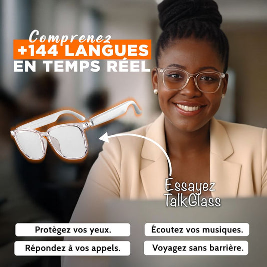 TalkGlass™ | Lunettes de traduction intelligente 5 en 1 en temps réel pour homme et femme .